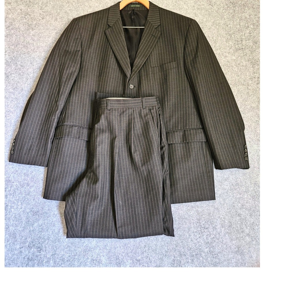 Lauren Ralph Lauren Mens Charcoal Grey Pinstripe Two Piece Suit 48R 38W